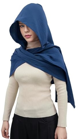 Proumhang Stylische Kapuzen-Schal für Damen & Herren – Vielseitiges Leinen-Baumwoll-Tuch mit Mittelalter-Optik, Gothic-Accessoire, Einheitsgröße,Blau
