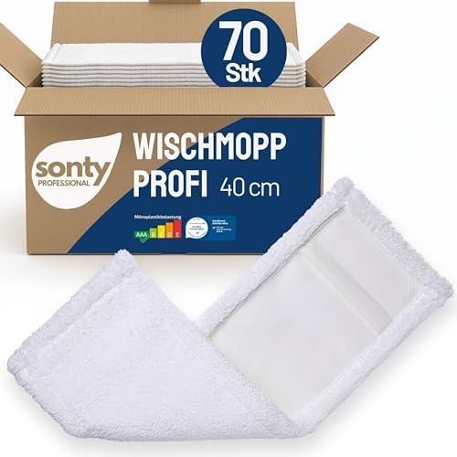 SONTY Proffsig mikrofibermopp 40 cm – 70 mopphuvuden för vikbar hållare | Mikrofibermopp för hem, restaurang & professionellt bruk | Tvättbar 60–95°C