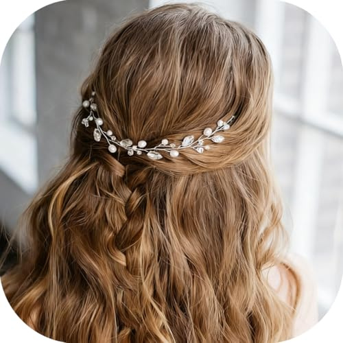 GJKLO 1 Pieza Diadema de cristal plateado para novia, accesorio para el cabello de boda para mujer, adorno de perlas