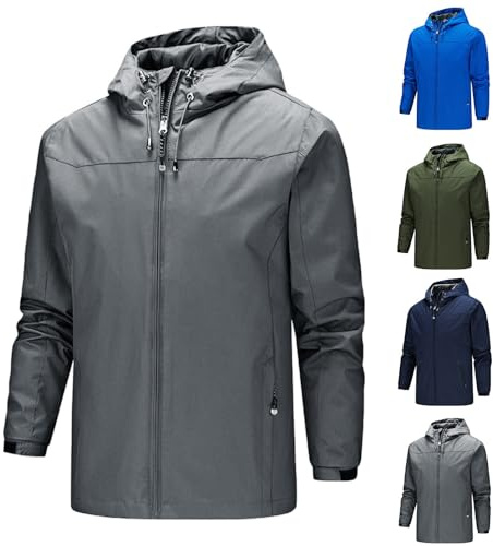 Men Windproof Jacket Full Zipper Up Men Hiking Jacket With Zip Pockets - Outwear Rain Jackets Lightweight Hooded Raincoat Breathable Waterproof Shell Jackets For Travelling, Camping Sport Coat