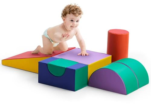 M HI-Mat Toddler Climbing Toys Indoor, 5-Piece Foam Baby Climbing Blocks, Soft Play Climbing Set for 1-3 Years Old, Modular Crawling & Sliding Equipment, Waterproof Easy to Clean (Purple)
