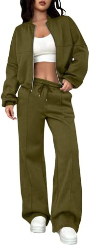 Jogging Suits for Women UK Tracksuit Womens Full Set Zip Up Bomber Jacket & Drawstring Wide Leg Pants Soft Cosy Women's Tracksuits Ladies Two Piece Lounge Suits