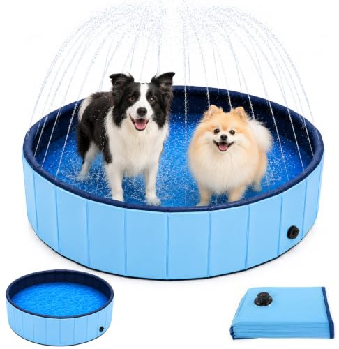 Hundepool mit Sprinkler,Faltbarer Hundepool,120x30cm Hundeplanschbecken