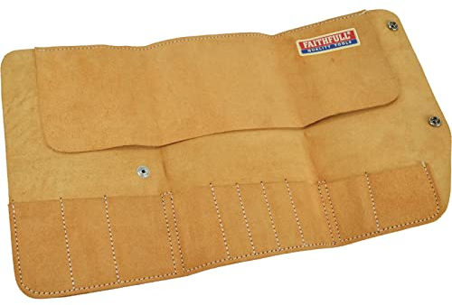 Trousse à Outils Faithfull en Cuir suédé – 10 Poches, résistante à l'eau, avec Fermeture à Bouton-Pression pour menuisiers, ébénistes et mécaniciens – 48 x 27 cm – Beige
