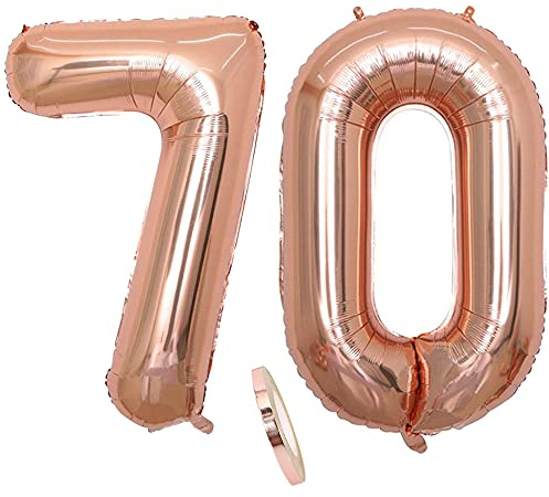 Folienballon Zahl Deko Rose Gold 70 für Frau Frauen, XXL 100cm Riesen Nummer Aufblasbar Helium Ballon Figuren Zahlen Luftballons Geschenk für 70. Jahre Geburtstag Hochzeit Jubiläum Party Dekoration