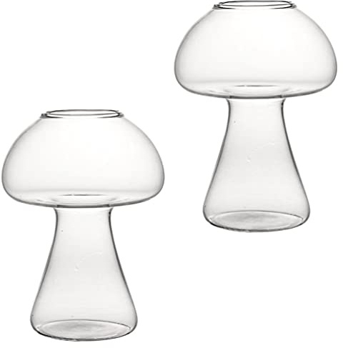 BESTonZON Set di 2 bicchieri creativi da cocktail in a forma di fungo, per succo di frutta, cocktail, bicchieri di cristallo, per vino, adatti per feste, matrimoni