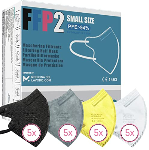 20 Mascarillas FFP2/KN95 Talla Pequeña Small Homologadas Certificación CE sin Válvula de 4 Capas, Máscara Protectora de Polvo, Mascarilla de Protección con Filtros de Calidad BFE≥95, 20 Piezas