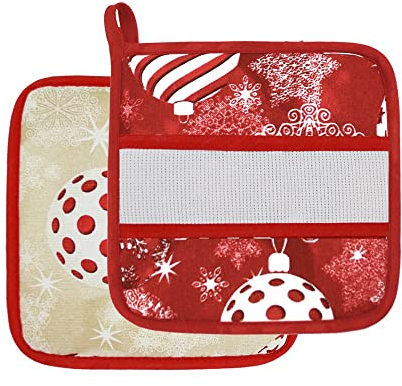 Presina Natalizia ricamo CHRISTMAS BALL, quadrata cm 20x20 double face 1 lato fantasia rosso 1 lato fantasia oro (prezzo riferito alla singola presina)