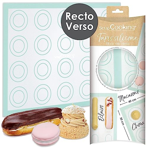 ScrapCooking - Tapis de Cuisson Macarons, Choux & Éclairs - Tapis Pâtisserie en Silicone - Tapis Pâtissier Perforé 30 x 40 cm - Toile Fibre de Verre - Anti-Adhérent - Accessoire Cuisine - 3181