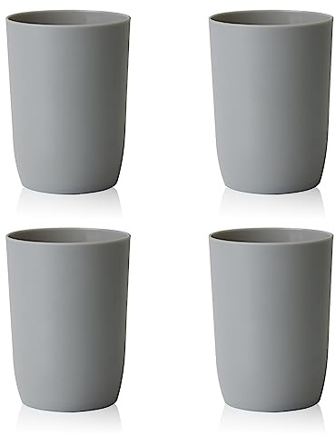 Qulable Plastic Cups Reusable Unbreakable Tumblers, Set of 4 Travel Mugs, Mouthwash Bathroom Cup Stackable, Plastic Water Cup 280ml for Adults Kids, Dishwasher & Microwave Safe (Grey)