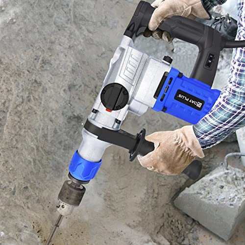 SDS Plus Rotary Hammer Drill 240V Multifunction Chisel Action Breaker & SDS Set 360°Rotating Handle,6 Variable Speed,with Grease,Chisel,Drill Bits