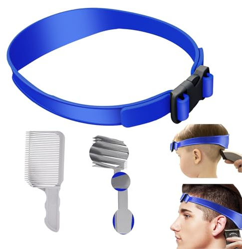 KASESSS Haarschneide Schablone und Haarschneidekamm Set, Haarschneide Hilfe Verstellbare, Ausschnitt Rasierschablone Silikon Haarschnittband Männer Haarschneideanleitung für DIY Haarschnitte Zu Hause