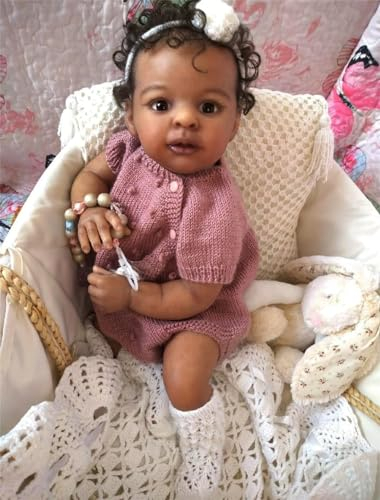 ROSHUAN Reborn Babypuppen Vinyl Ganzkörper Schwarz Mädchen Neugeborene 48,3 cm afrikanische amerikanische realistische Neugeborene Babypuppen, die echt aussehen Schwarzes Mädchen Babypuppen mit