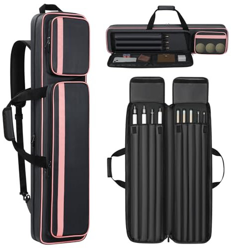 Aleemin Billardqueue-Tasche für 4 x 5, weich gepolsterte Billardstock-Tasche mit mehreren Taschen für 4 Hintern und 5 Schäfte, Pool-Stick-Tasche mit Rucksackgurten für Pool-Queues und Zubehör