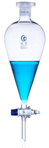 1 Imbuto Conico Separatore a Forma di Pera da 30ml a 1000ml con Vetreria da Laboratorio in Vetro con Pistone Smerigliato(500ml No.24 caliber)