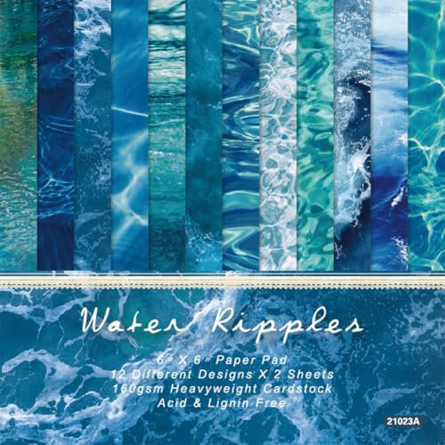 craspire 24 Stück Scrapbook Papier Mit Wasserhintergrund 6 x 6 Zoll Kadettenblau Meeres/Ozeanstruktur Gemusterter Grußkartenkarton Dekorativer Papierblock Für Alben Scrapbooking Journalkarten DIY
