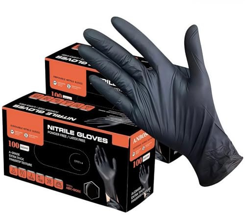 Kiuiom Einweghandschuhe,Handschuhe Einweg,Nitrilhandschuhe,Gummihandschuhe,Schwarze Nitrilhandschuhe,Handschuhe für Mechaniker Tätowierer Kosmetiker,Safety & Protection,L(9-10cm),200 Stück