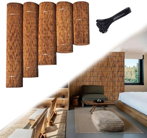 Valla de caña natural de bambú de 130 x 1000 cm, para jardín, terraza, cochera, pérgola, barrera al aire libre, barrera decorativa, balcón, valla cortavientos, estilo rústico