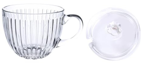 Toyvian Large Capacity Glass Breakfast Bowl with Lid Molding Glass Cereal Cup for Milk Porridge Yogurt for Home Restaurant Catering Use