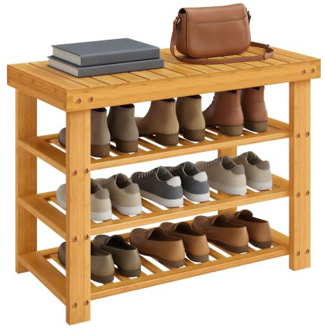 SONGMICS Schuhregal aus Bambus, Schuhablage mit 4 Ebenen, Schuh-Organizer, für Wohnzimmer, Badezimmer, Schlafzimmer, 28,7 x 70 x 52 cm, naturfarben LBS370YL01