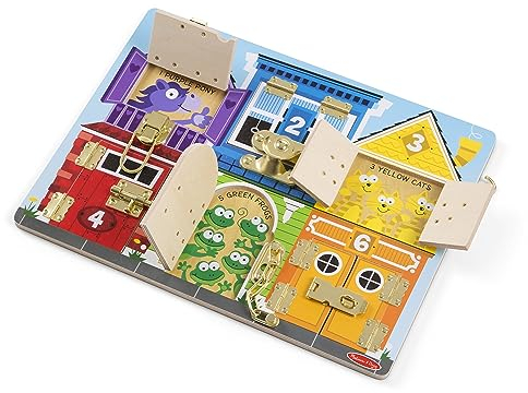 Melissa & Doug Wooden Latches Board | Busy Board Wooden Toy | Developmental Toy | Motor Skills | Problem Solving | 3+ | Gift for Boy or Girl