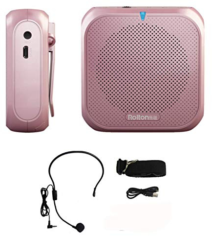 Amplificateur de Voix Portable avec Micro Casque,Rechargeables 5W USB U Disk/TF pr Les Guides, Les Enseignants, conférenciers, animateurs (Rose Or)