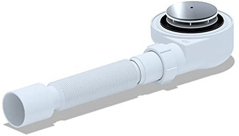 Kerabad Ablaufgarnitur Duschablauf flach, Ø 50mm Siphon mit Geruchsverschluss und Haarsieb, Chrom Abdeckung
