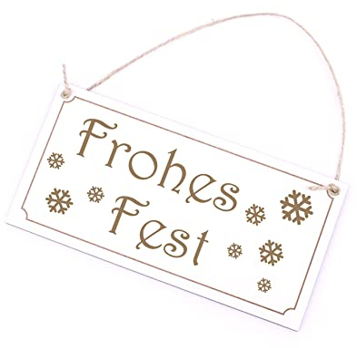 Weihnachten Schild - Frohes Fest - Holz Türschild xmas Dekoschild 20 x 10 cm | Dekolando, weiß