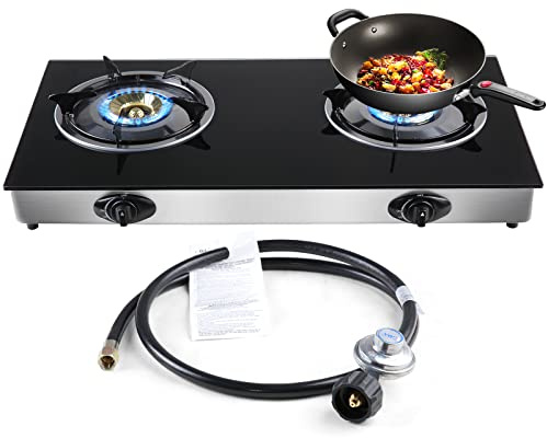 forimo Propane Gas Cooktop 2 Burners Gas Stove portable Tempered Glass Double Burners Stove Auto Ignition Camping Double Burner LPG for RV,Apartments,Outdoor