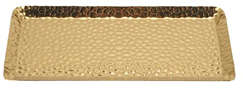 Bandejas Martilladas de 9.8x4.3in, Bandeja de Postre de Acero Inoxidable, Plato Rectangular para Servir, Bandejas para Empanar para el Hogar, Restaurante, Tenencia, Refrigerios, Frutas(Oro)