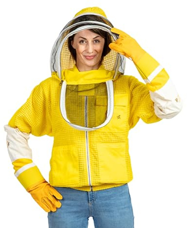Massive Bee Store -- 3 Layer Beekeeping Ventilated Jacket Fully Protection Beekeepers Ultra Ventilated Bees Jacket with Fencing Veil (2XL, Yellow)