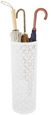 Wensmy Metal Tall Umbrella Stand Metal Umbrella Holder Free Standing Umbrella Basket Tall Umbrella Floor Bucket Holder for Entryway Home Office (White)