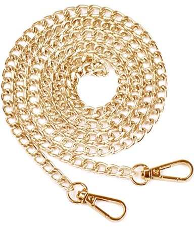 Cadena de aluminio, correa para el hombro para bolsos, cadena dorada, cadena de repuesto, 120 cm, con hebillas para bricolaje, metal, hombro, bolso cruzado, bolso de mano, monedero (dorado)