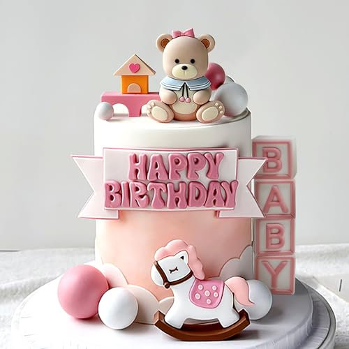Pink Bear Cake Decorations Baby Bear Cake Topper Horse Cake Topper Bears Cake Decoration Baby Shower Birthday Cake Decoration