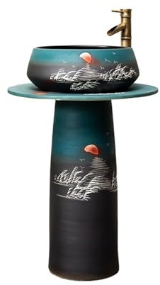 Lavabo Lavabo sur pied autoportant en céramique avec robinet et kit de vidange Facile à installer