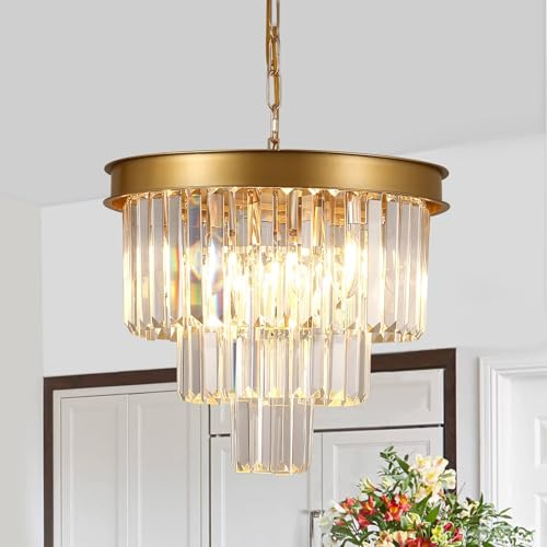 Kronleuchter Gold - Kronleuchter Modern - Kronleuchter Kristall Ø 40 cm | Kronleuchter Kristall Gold für Wohnzimmer, Kücheninseln & Flure, passend für Dimm- und Farbtemperaturschalter