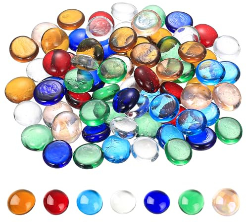 HETYYAEKQ 1000 Gramm Glasnuggets Muggelsteine Bunte Glassteine zum Basteln, 17-20mm Dekosteine für Vasen Deko Steine, Glass Pebbles für Aquarium Garten DIY-Projekte Hochzeit Geburtstag Party Deko