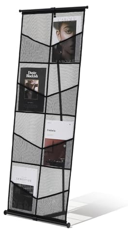 VEVOR Soporte para Revistas, 4 Niveles 8 Ranuras de Malla, Expositor de Pie para Folletos, Estante Revistero para Periódicos Presentación de Literatura Catálogos, Portafolletos para Tienda Exhibición