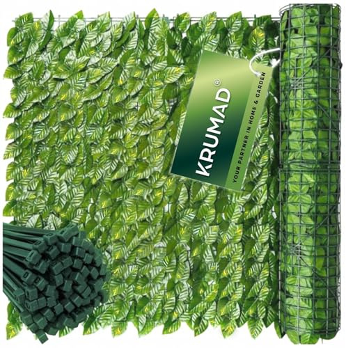 KRUMAD Set de Protección Visual de Hiedra Artificial 2X 500x50 cm, Guirnalda Colgante, Protección para Jardín y Balcón, Decoración de Hiedra, Incluye 200 Abrazaderas