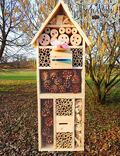 ÖLBAUM INSEKTENHOTEL MIT TRÄNKE SDV-Host-OS und FUTTERPLATZ, Futterstelle, NEU Holz Nistkasten Natur Marienkäfer Schmetterling Gartendeko