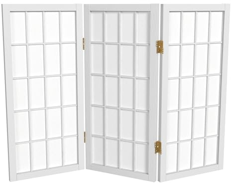2 ft. Short Desktop Window Pane Shoji Screen - White - 3 Panels