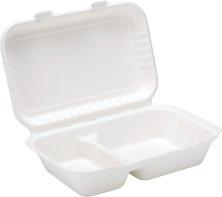Thali Outlet® - 250 x Biodegradable 9x6 White 2 Compartment Lunch Box Strong - Bagasse Disposable Paper Hot Food - Great For Take Away's/Cafe's/Events/Professional/Parties