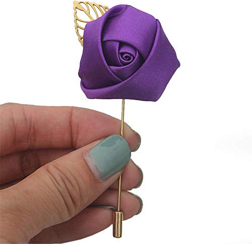 Fouriding Herren Reversnadel der Männer Handgemachte Kamelie Brosche Blumen boutonnière für Bräutigam Anzug Hochzeit (Lila, 4 Stück)
