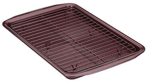Circulon Nonstick Bakeware Set, Nonstick Cookie Sheet / Baking Sheet with Cooling Rack - 2 Piece, Merlot Red
