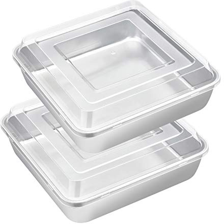 E-far 8 x 8-Inch Baking Pan with lid, Square Cake Brownie Baking Pans Stainless Steel Bakeware Set of 2, Non-toxic & Healthy, Easy Clean & Dishwasher Safe - 4 Pieces(2 Pans + 2 Lids)