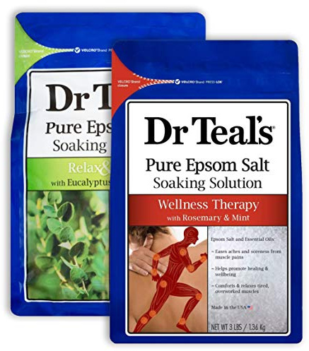 Dr. Teal's Salt Bath Soak Variety Gift Set (2 Pack, 3lbs Ea.) - Relax & Relief Eucalyptus & Spearmint, & Wellness Therapy Rosemary & Mint - Blended with Pure Epsom Salt - Relieve Stress at Home