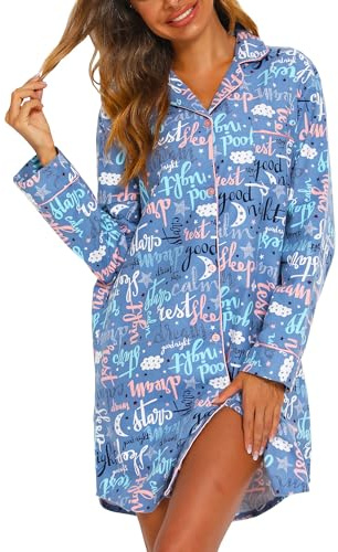 ENJOYNIGHT Camicia da notte da donna in flanella a maniche lunghe con abbottonatura pigiama corto S-XXL, L