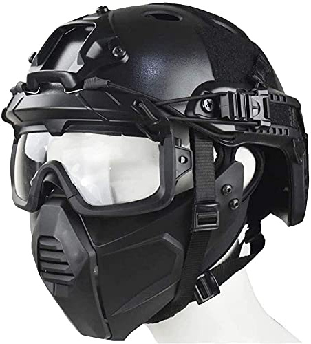 Casco da softair PJ veloce con occhiali di sicurezza divisi in 3d e maschera protettiva tattica militare mezza faccia adatta per Paintball BB Gun Outdoor CS Games