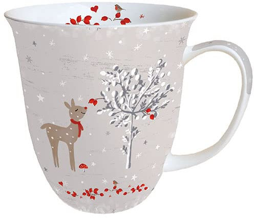 Ambiente Taza de porcelana de aprox. 400 ml, para té o café, otoño, invierno, Navidad, ciervo, sniffing Deer