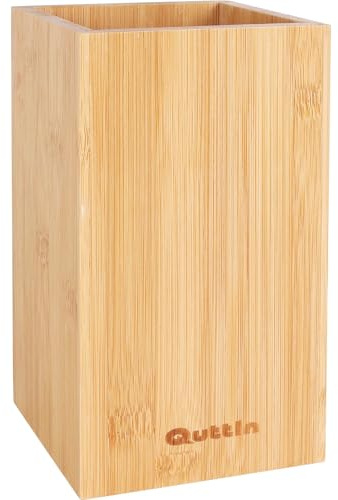 Quttin | Bote para Utensilios de Cocina en Bambú Natural Soporte Organizador de 10,5 x 10,5 x 18 cm | Bote Utensilios Cocina Elegante y Duradero Ideal para Almacenar Cucharas, Espátulas y Más